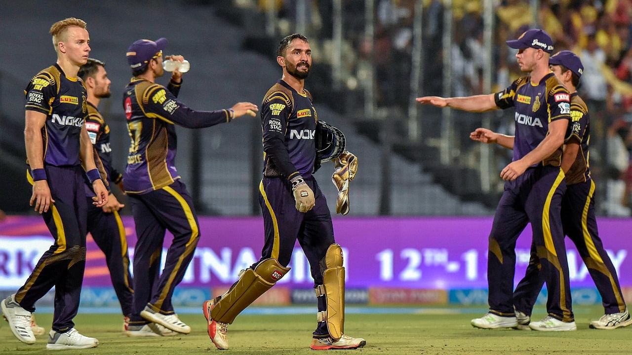 Players of KKR celebrating on field during a match. Credit: PTI File Photo