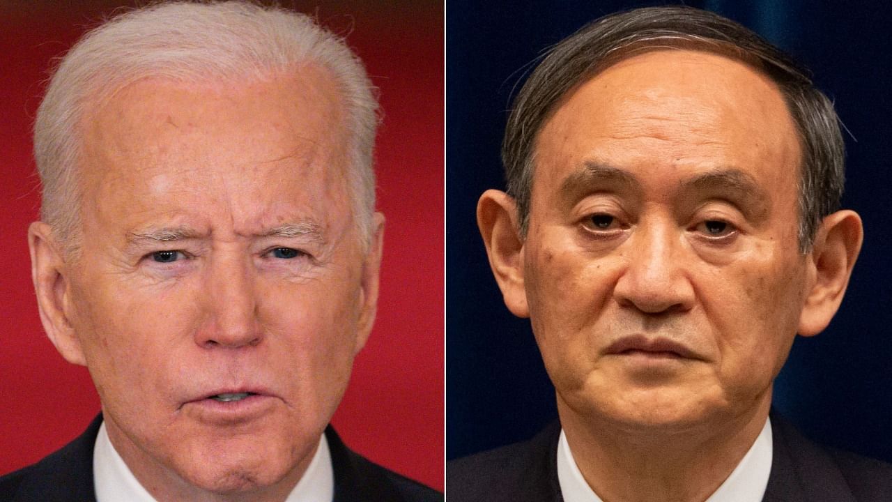 US President Joe Biden (L) and Japanese PM Yoshihide Suga. Credit: AFP Photo