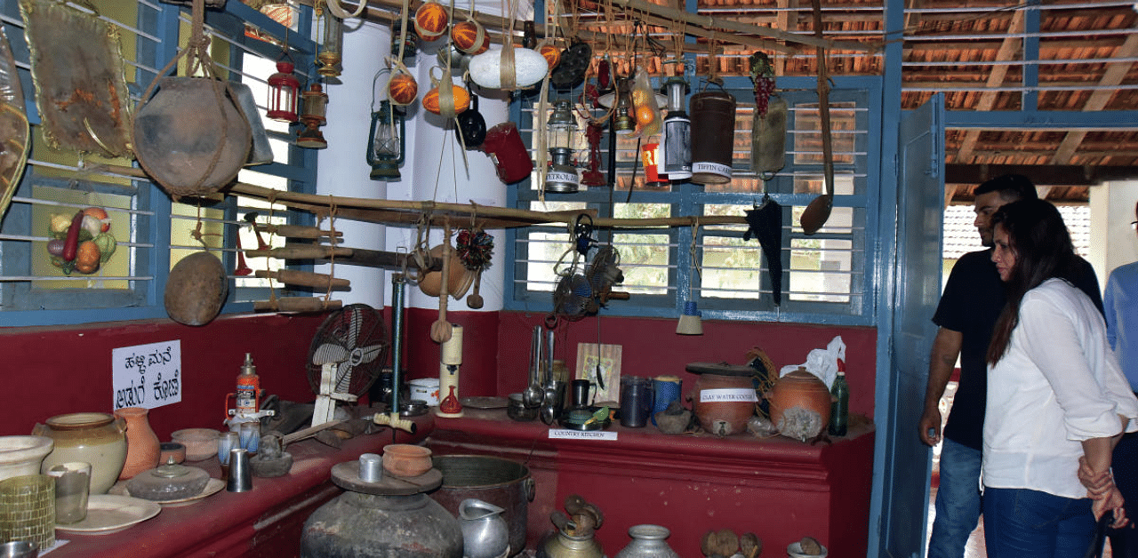 Farm implements and old utensils at St Antony’s Home Museum in Jeppu. DH Photos/Govindraj Javali