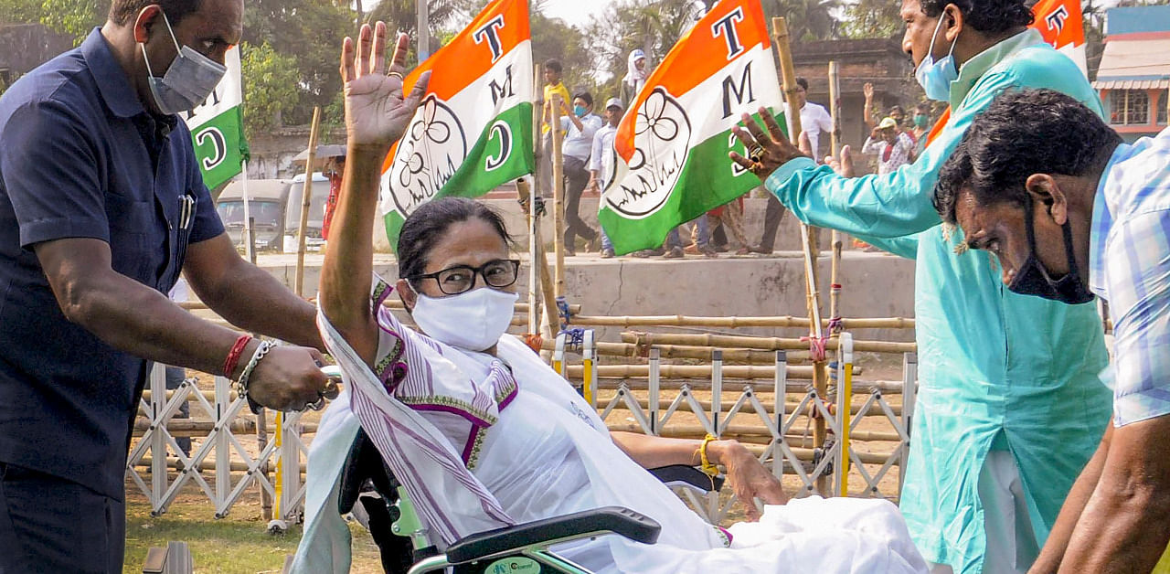 West Bengal CM and TMC supremo Mamata Banerjee at an election campaign rally for Assembly polls. Credit: PTI Photo