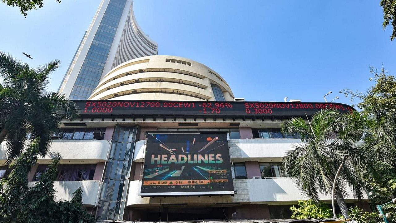 After plunging over 1,400 points earlier in the day, the 30-share BSE index pared some losses to finish at 49,159.32. Credit: PTI file photo.