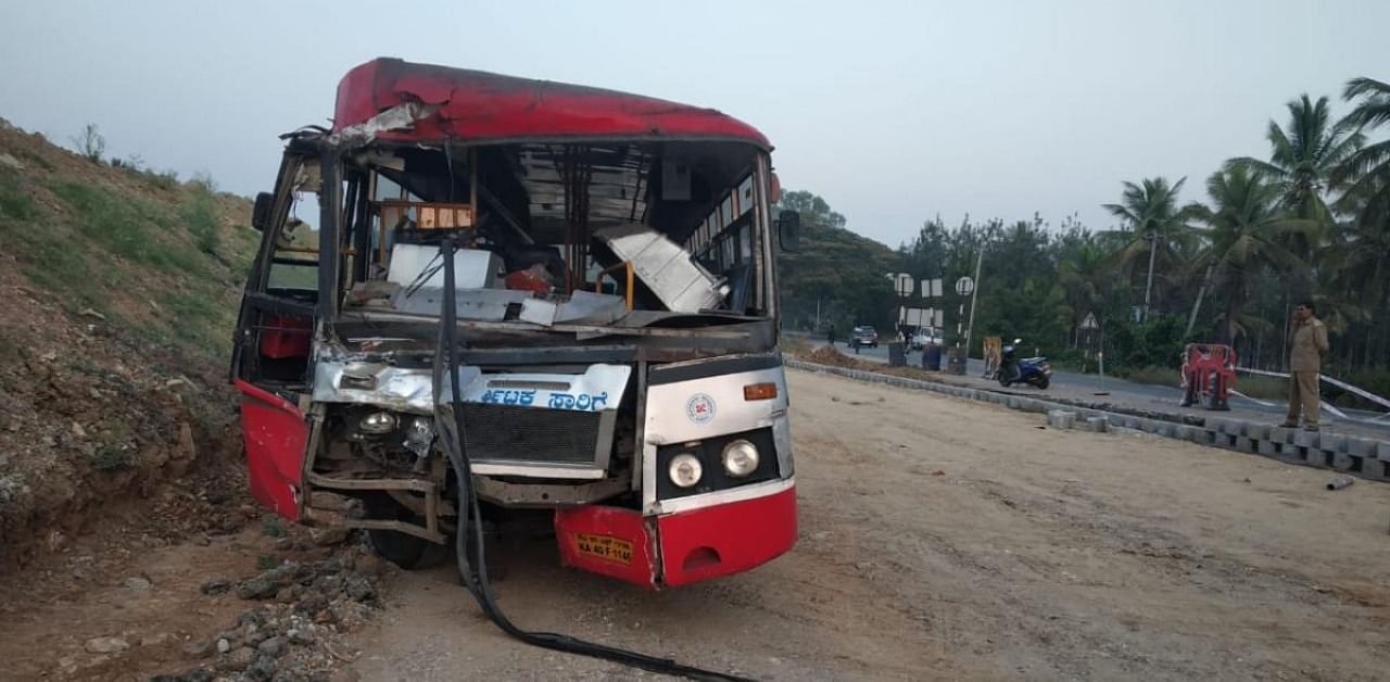 The drivers of both the buses and a few passengers were severely injured. Credit: Special Arrangement
