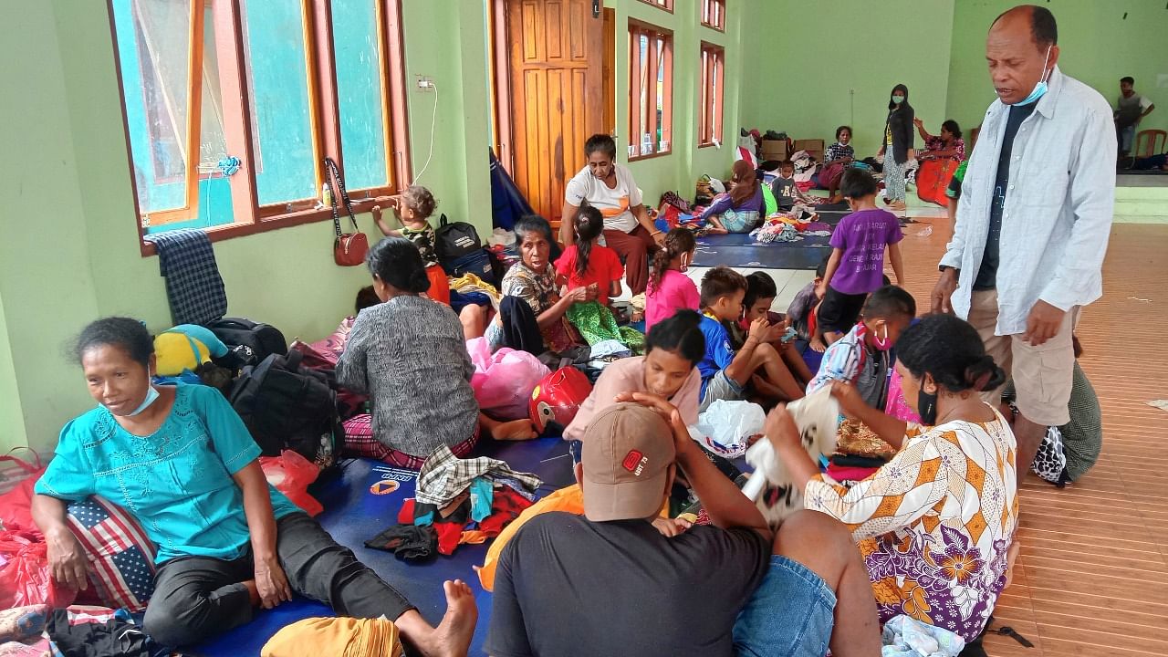 People who are displaced by floods rest at a temporary shelter in East Lewoleba, on Lembata Island, East Nusa Tenggara province, Indonesia. Credit: AP/PTI.