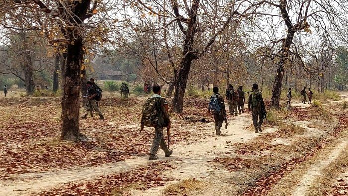 Security force personnel patrol after an attack by Maoists in Bijapur in Chhattisgarh, April 4, 2021. Credit: Reuters Photo