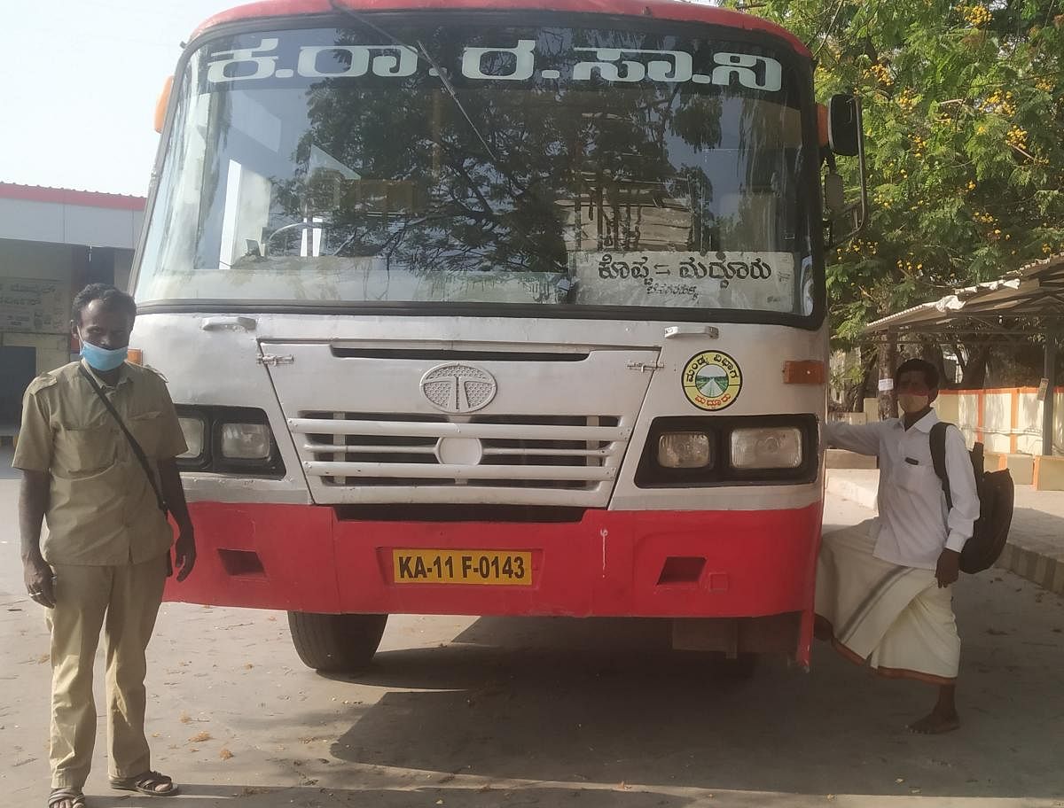 The KSRTC bus that plied between Maddur and Koppa in Mandya district on Wednesday.