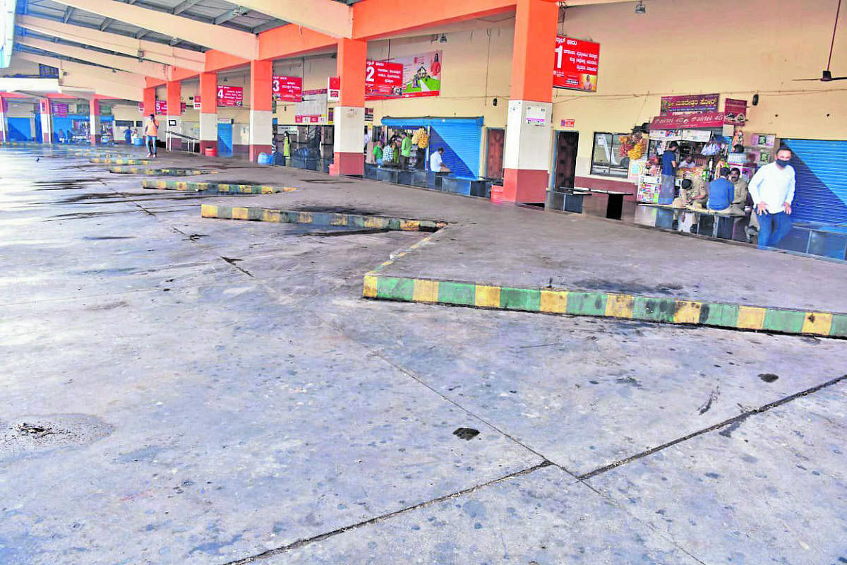 The KSRTC bus stand in Madikeri wore a deserted look on Wednesday.