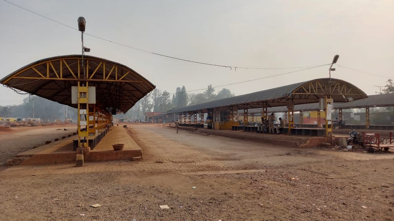 Central Bus Stand, Belagavi, wearing deserted look due to strike of RTC employees on Wednesday. Credit: DH Photo/Ekanath Agasimani