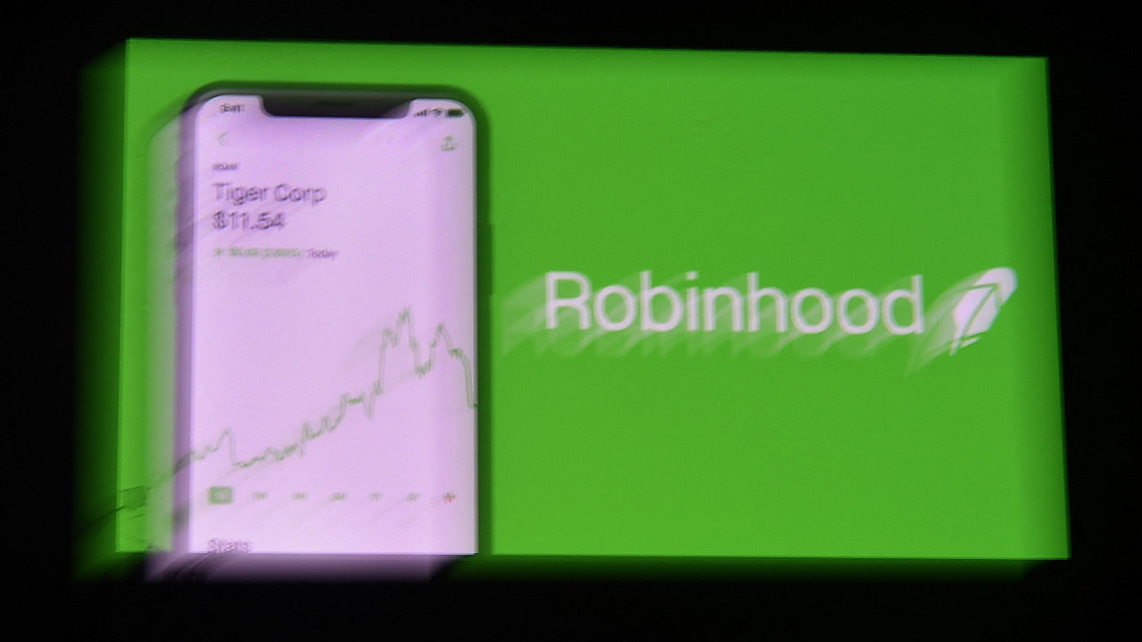Logo of trading application Robinhood on a billboard. Credit: AFP Photo