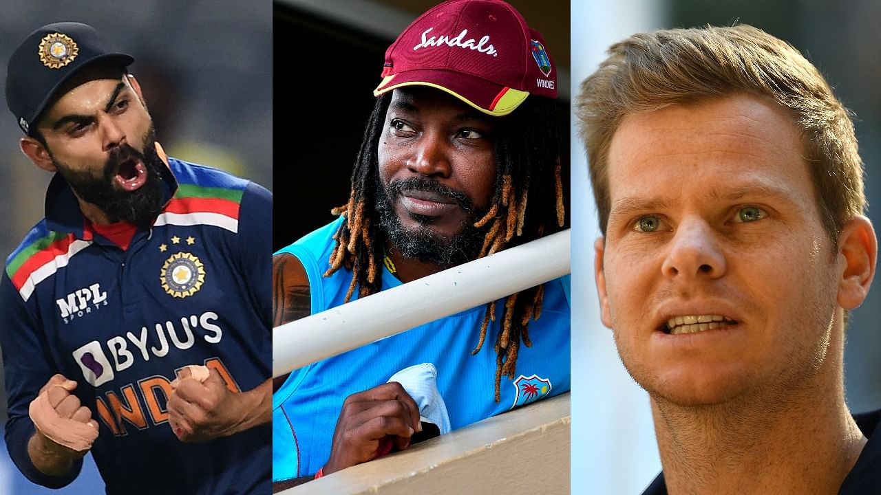 Virat Kohli (L), Chris Gayle (C), Steve Smith (R) are all projected to be top players this season in IPL. Credit: AFP Photo