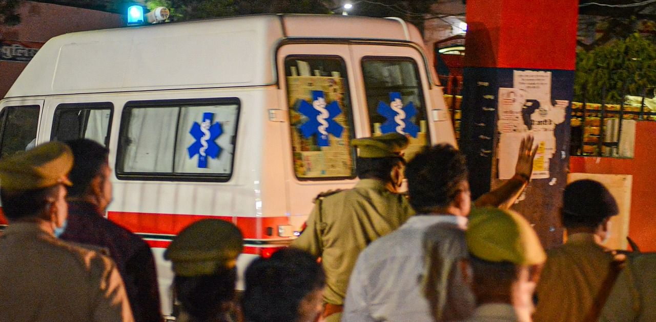 The ambulance transporting Ansari to Uttar Pradesh. Credit: PTI Photo