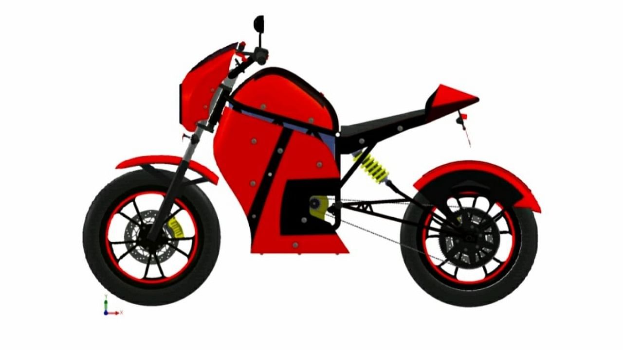 The e-bike designed by the students from Moto Manipal, the official electric bike team of Manipal Academy of Higher Education (MAHE). Credit: Special Arrangement