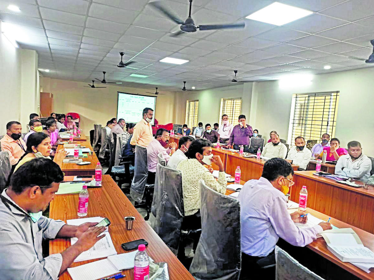 Officials take part in a meeting, chaired by Karnataka State Commission for Protectionof Child Rights Chairman Sebastian Anthony, in Madikeri, on Friday.