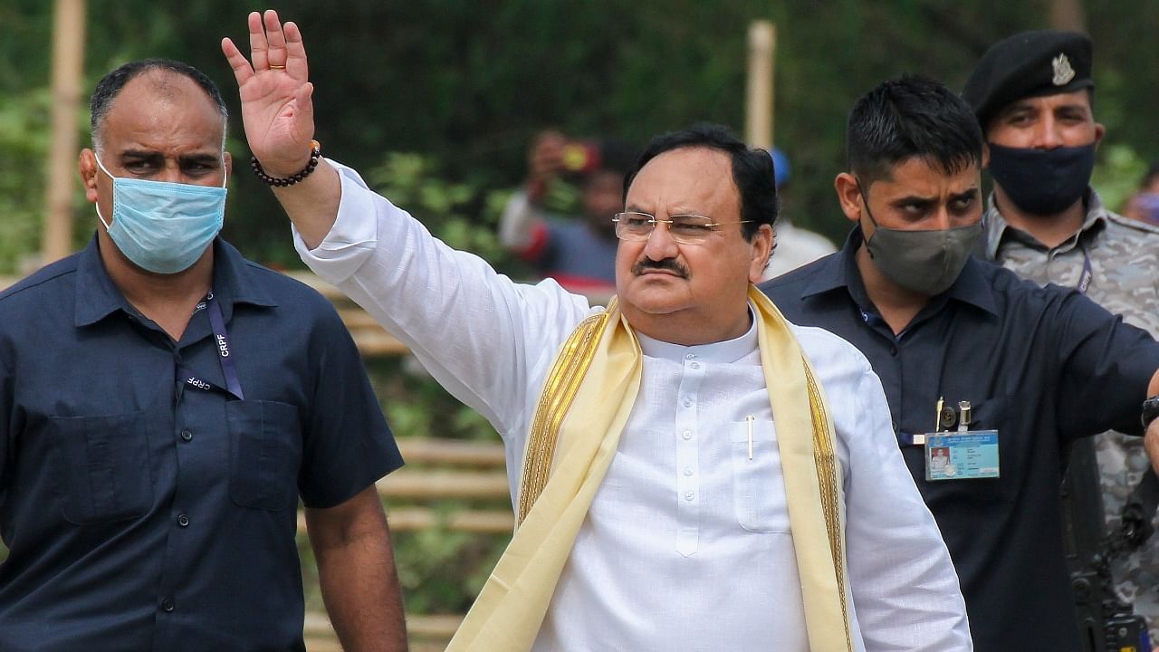BJP National President JP Nadda during an election rally on the eve of fourth phase of West Bengal Assembly Polls. Credit: PTI.