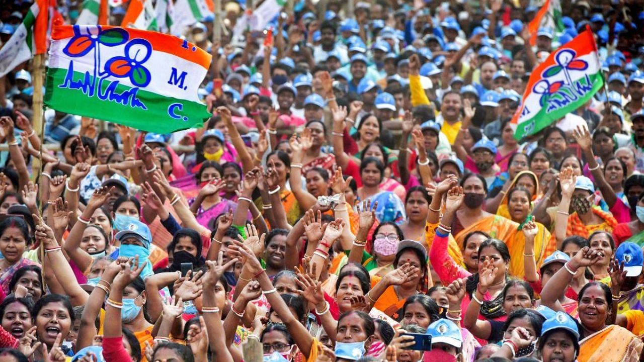 TMC supporters during West Bengal Chief Minister Mamata Banerjee's public meeting, at Singur. Credit: PTI file photo.