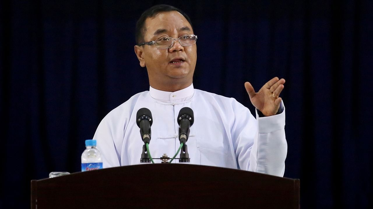 Myanmar's military junta spokesman Zaw Min Tun speaks during the information ministry's press conference in Naypyitaw. Credit: Reuters.