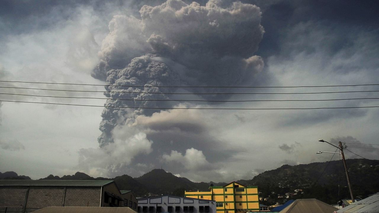 Ash and smoke billow as the La Soufriere volcano erupts in Kingstown on the eastern Caribbean island of St. Vincent April 9, 2021. Credit: Reuters Photo