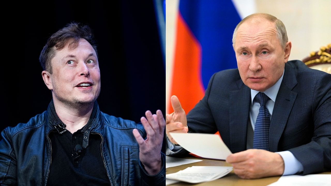 Space X chief Elon Musk (L) and Russia President Vladimir Putin. Credit: AFP, AP/PTI File Photos