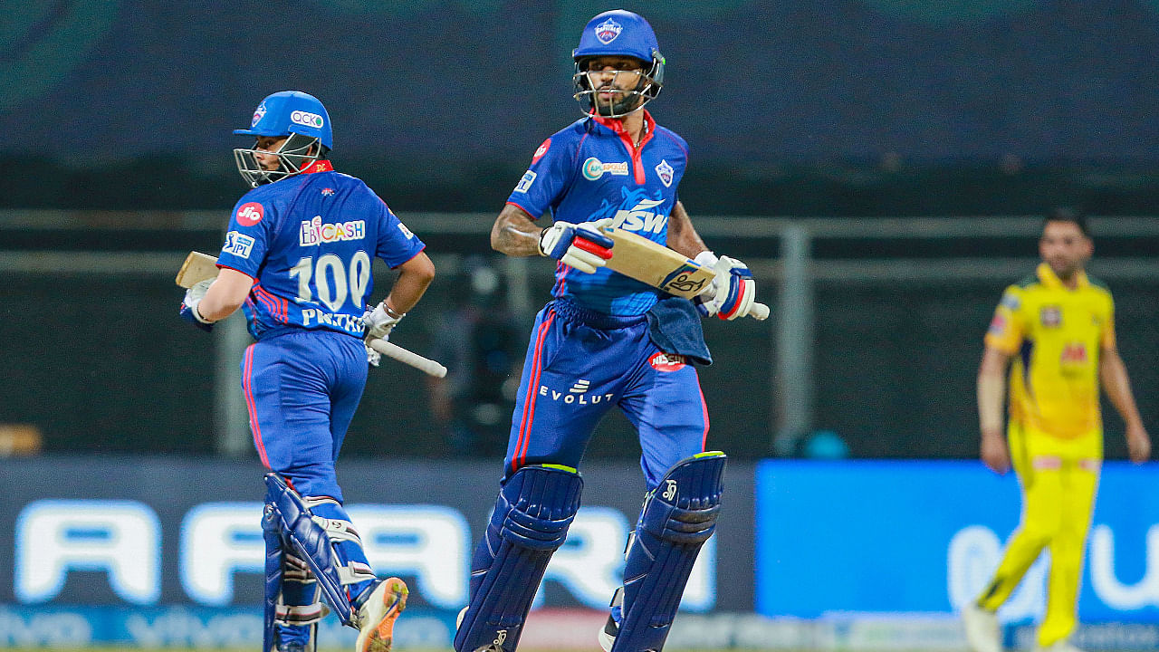 Prithvi Shaw and Shikhar Dhawan during match 2 of the Indian Premier League 2021 between Chennai Super Kings and the Delhi Capitals. Credit: PTI Photo