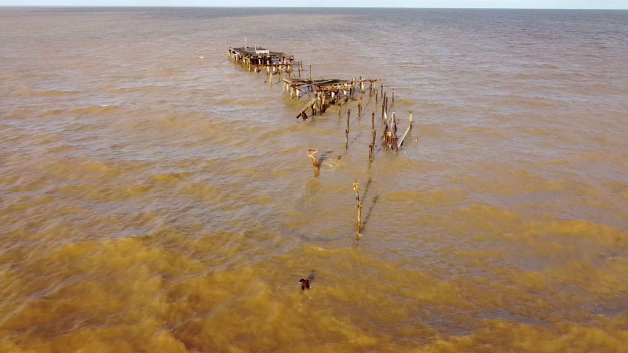 One Mile Jetty is seen destroyed by tropical cyclone Seroja in Carnarvon, Australia. Credit: Reuters Photo