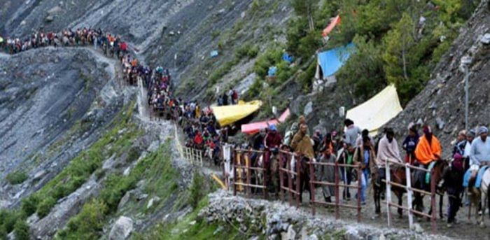 The 56-day-long yatra to 3,888-metre-high Amarnathji cave shrine in south Kashmir Himalayas will start on June 28. Credit: PTI Photo