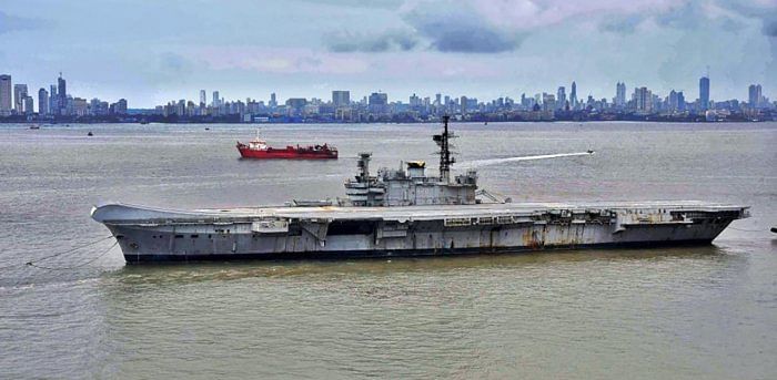 INS Viraat on its way to Alang in Gujarat, where it will be dismantled and sold as scrap, in Mumbai. Credit: PTI File Photo
