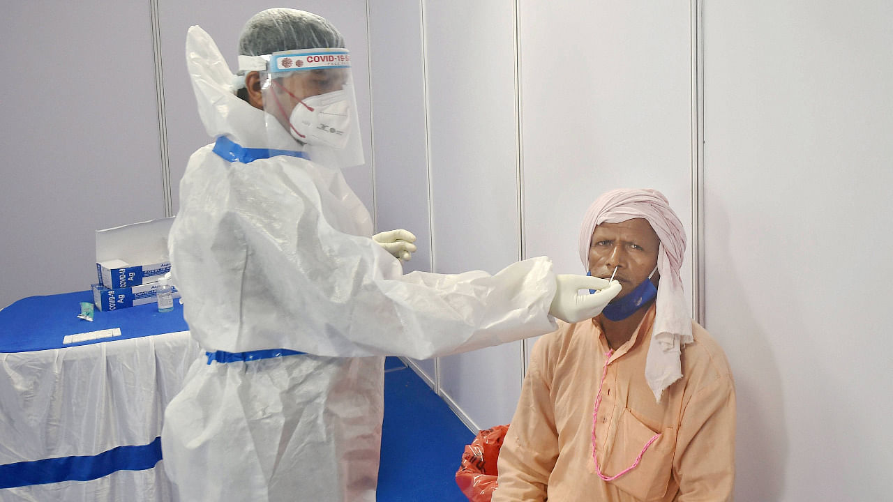 A person being tested for Covid-19 in Kolkata. Credit: PTI Photo