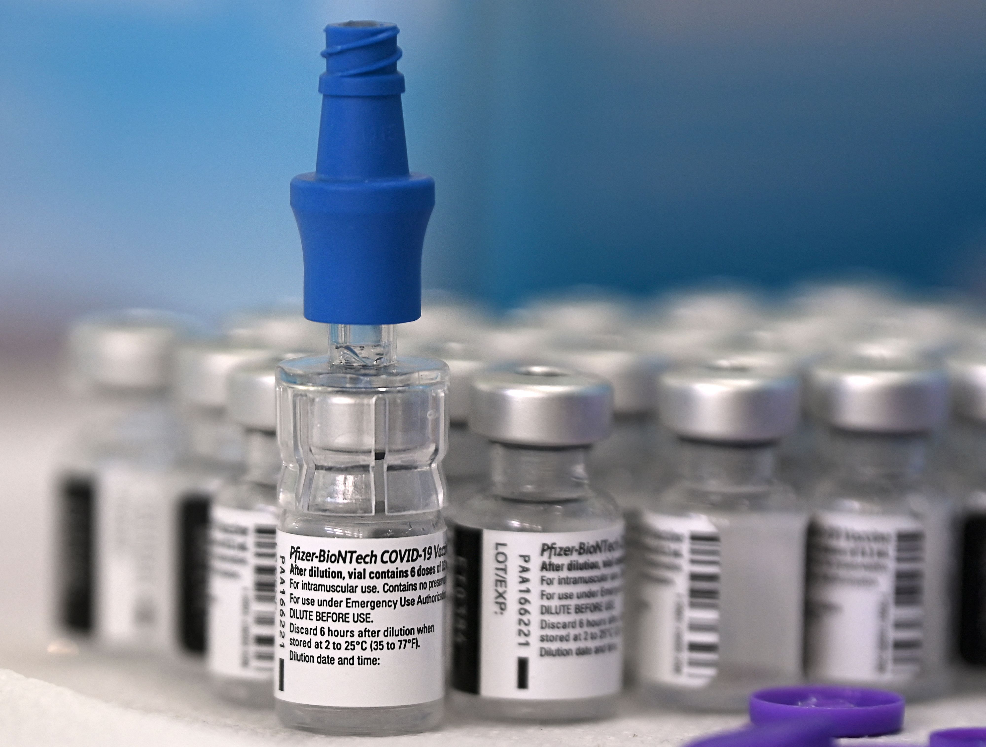 Picture of vials of the Pfizer-BioNTech Covid-19 vaccine. Credit: AFP Photo