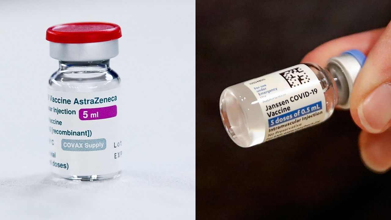 The AstraZeneca Covi-19 vaccine (L) and the Johnson & Johnson Covid-19 vaccine. Credit: AFP File Photos