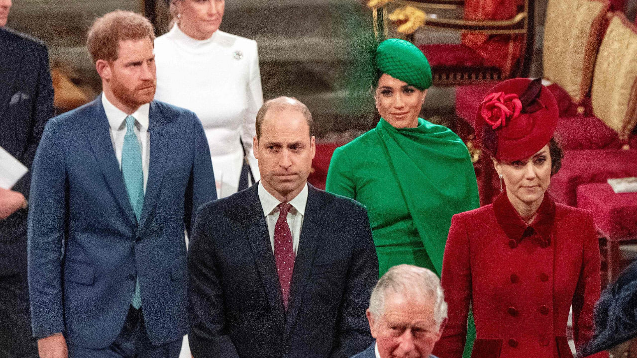 Prince Harry, Duke of Sussex (L) and Britain's Meghan, Duchess of Sussex (2nd R) follow Britain's Prince William, Duke of Cambridge (C) and Britain's Catherine, Duchess of Cambridge (R). Credit: AFP Photo