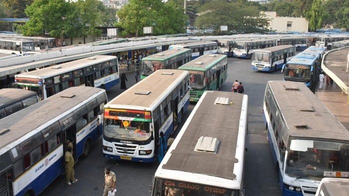 A view of Majestic bus stop as RTC workers go on a strike. Credit: DH Photo