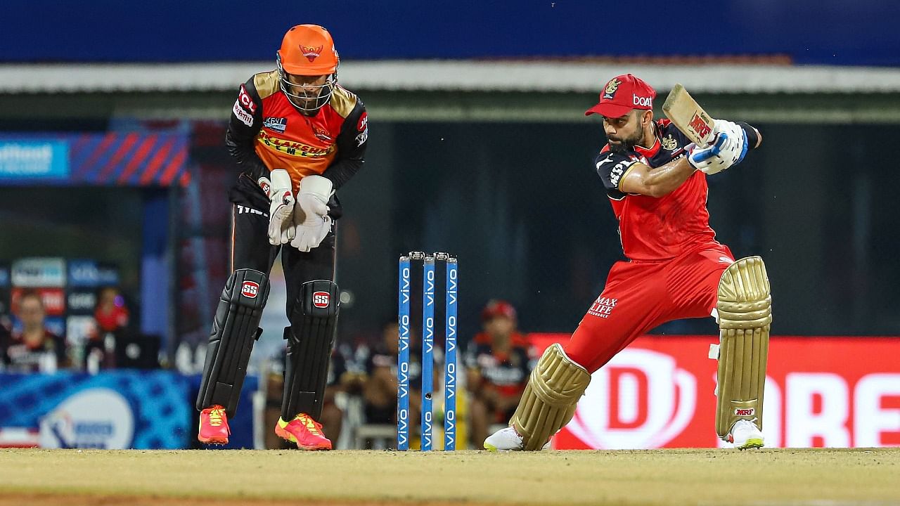 RCB captain Virat Kohli plays a shot during Indian Premier League cricket match between Sunrisers Hyderabad and Royal Challengers Bangalore at the M. A. Chidambaram Stadium. Credit: PTI/Sportspicz photo