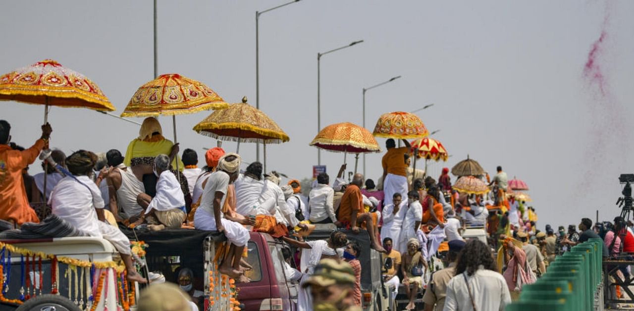 A large number of people have thronged Haridwar for Kumbh Snan. Credit: PTI Photo