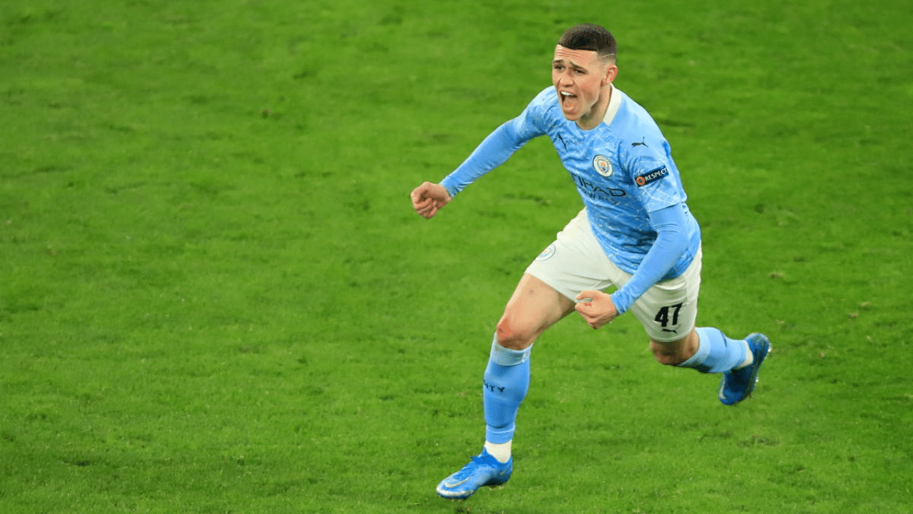 Manchester City's Phil Foden celebrates scoring their second goal. Credit: Reuters photo. 