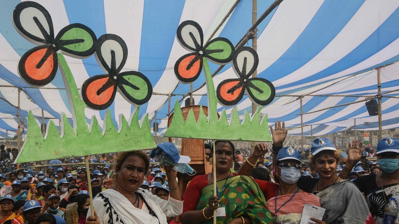Supporters of Trinamool Congress (TMC) party attend a rally addressed by West Bengal's Chief Minister Mamata Banerjee. Credit: AFP Photo