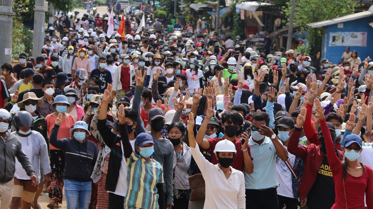 Protesters take part in a demonstration against the military coup in Dawei's Launglone township. Credit: AFP File Photo