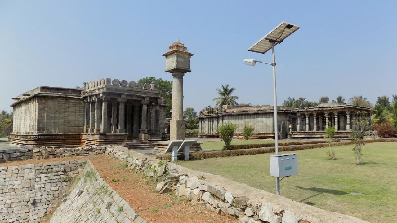 Popular Jain temples wear a deserted look in Halebid, Hassan district, on Friday. Credit: DH Photo