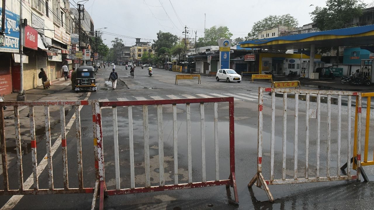 A deserted view of Hamidia Road during Lockdown in Bhopal. Credit: PTI photo