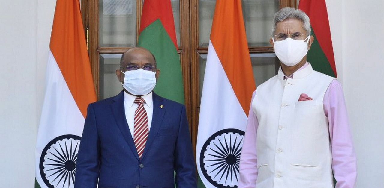 The two ministers also reviewed the status of ongoing India-assisted projects in Maldives. Credit: PTI Photo
