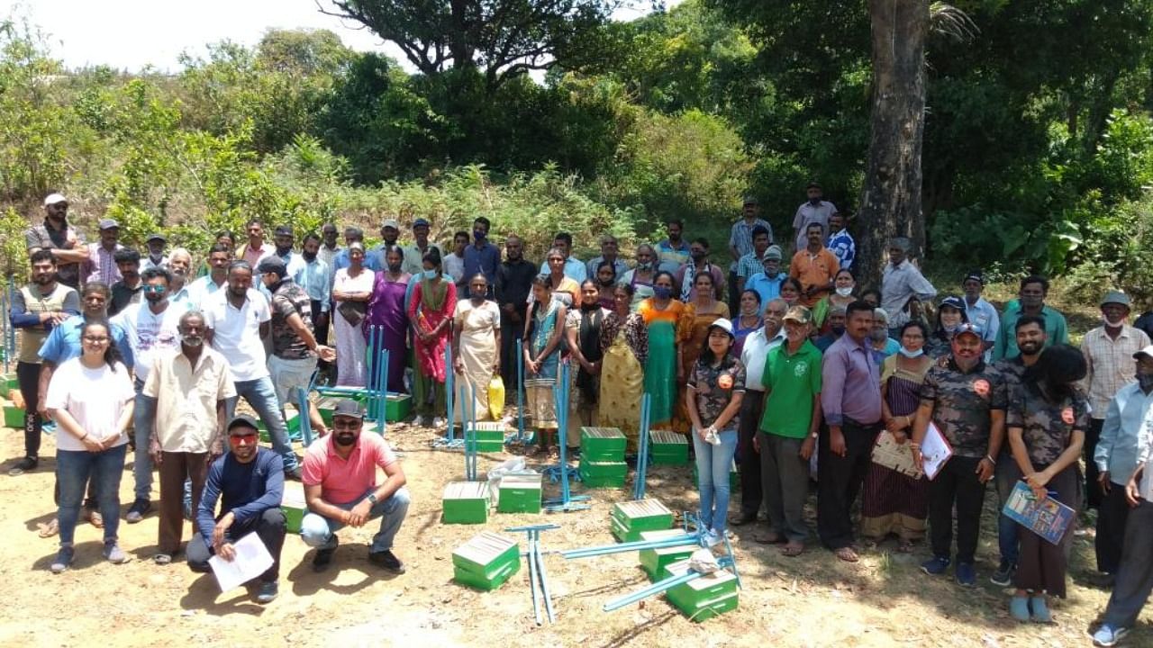 Beehive boxes were distributed to beneficiaries in Kodagu district. Credit: special arrangement