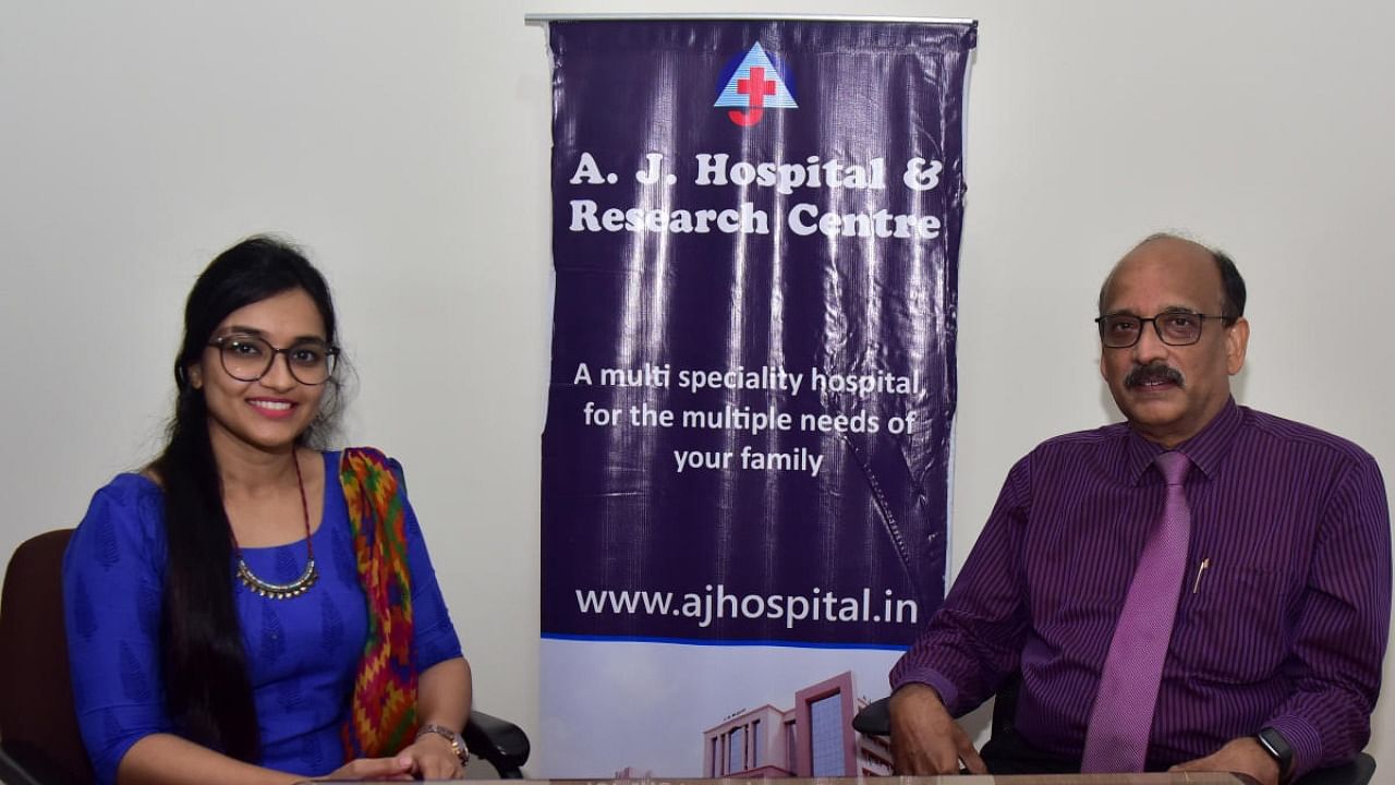 Dr E V S Maben, Professor and Head of the department of General Medicine, and Dr Deepthi V H, Assistant Professor in the department of Psychiatry, AJ Institute of Medical Sciences, during webinar organised by A J Hospital and Research Centre. Credit: Special arrangement