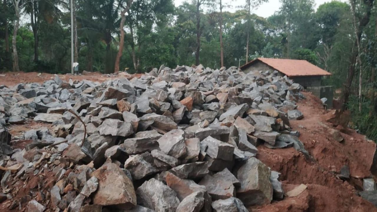 A pile of stones on the ground in Hoskeri village. Credit: special arrangement