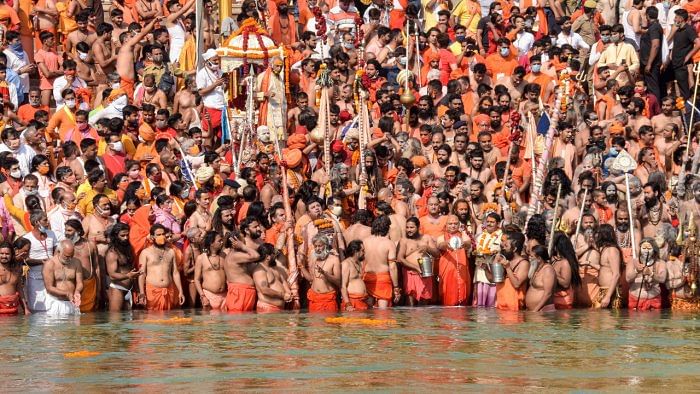A total of 1,701 people had tested positive for Covid-19 in the Haridwar Kumbh Mela area from April 10 to 14 confirming fears that one of the world's largest religious gatherings may contribute further to the rapid rise in coronavirus cases. Credit: PTI Photo