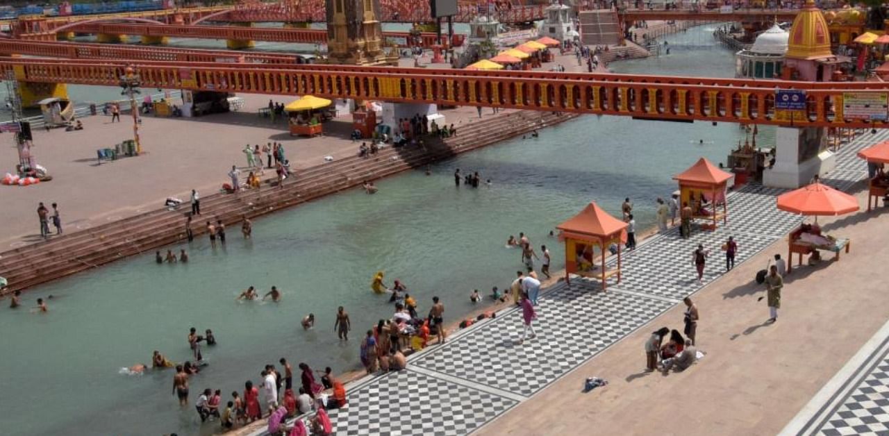 Har Ki Pauri Ghat wears a deserted look during Kumbh Mela 2021 following a surge in Covid-19 cases, in Haridwar, Saturday, April 17, 2021. Credit: PTI Photo