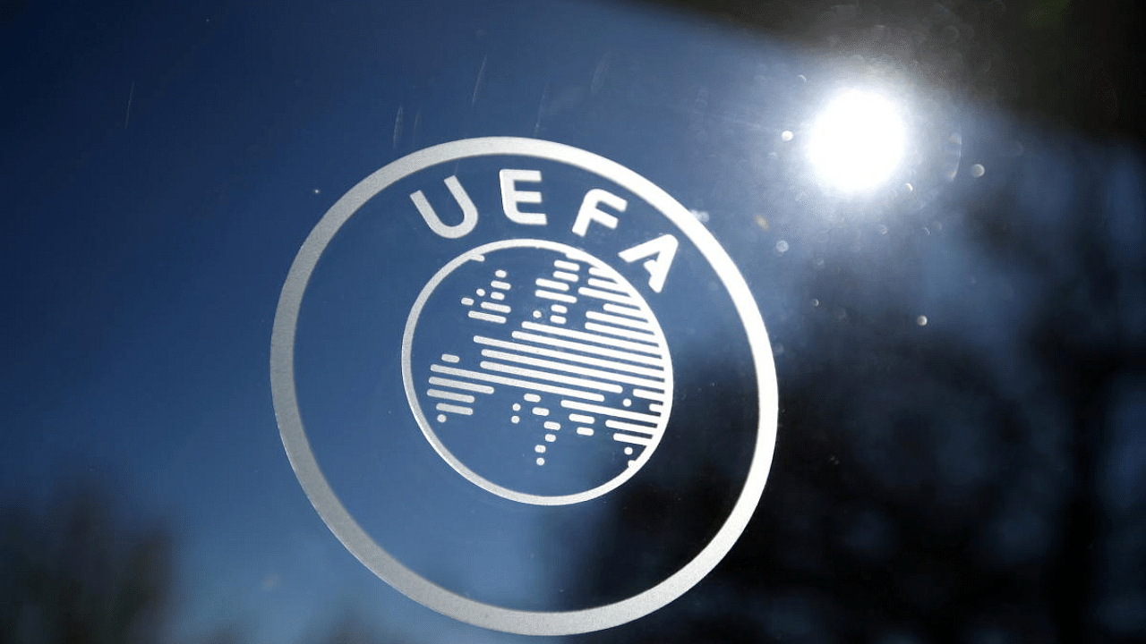 General view of the UEFA logo at UEFA Headquarters. Credit: Reuters photo. 