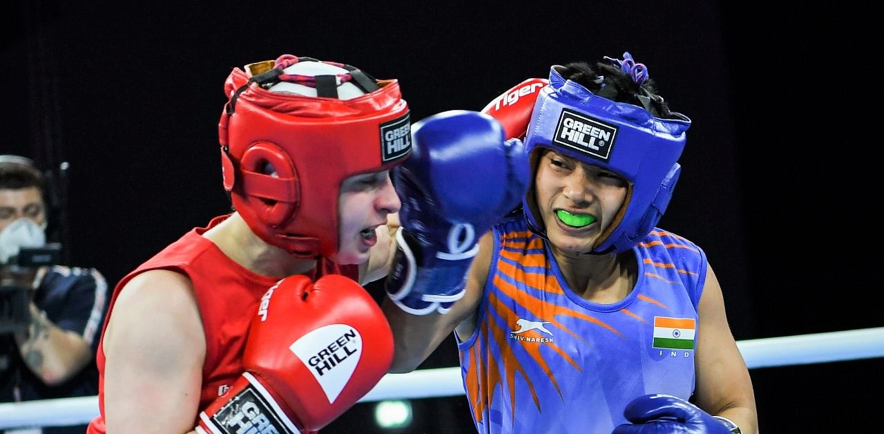 Babyrojisana Chanu during a fight with European Youth Champion Alexas Kubicka. Credit: PTI Photo