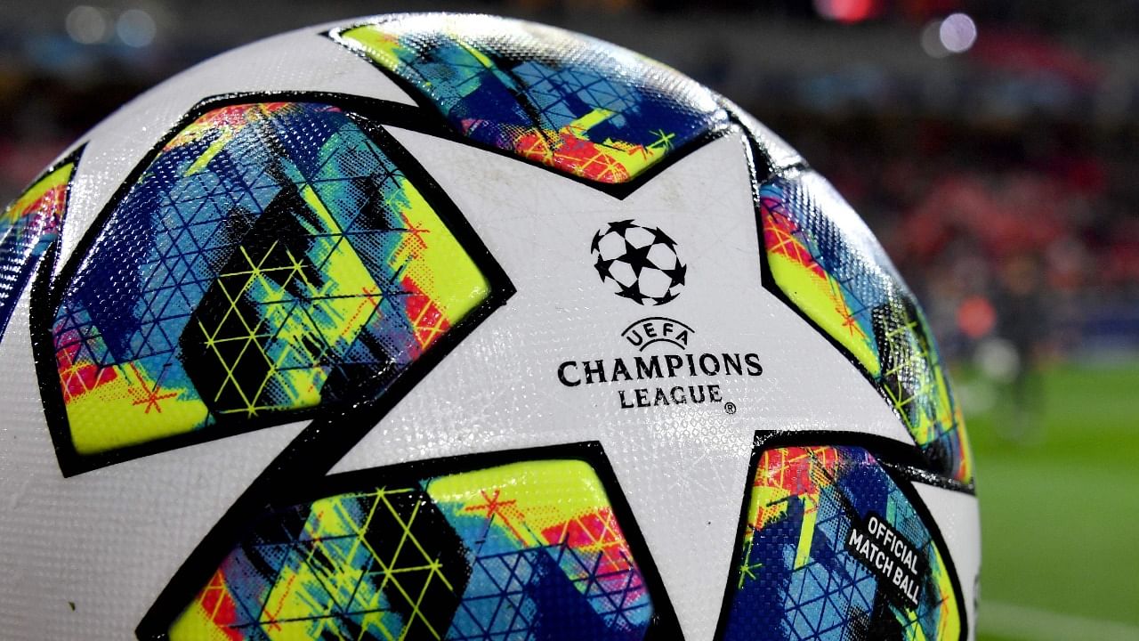 UEFA Champions League logo on a soccer ball. Credit: AFP File Photo