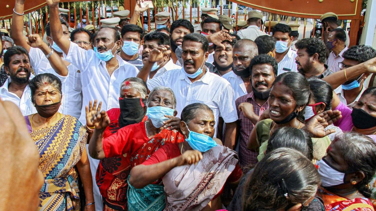 Activists stage a protest against Centre's decision to re-open Sterlite Copper Plant in Thoothukudi. Credit: PTI Photo