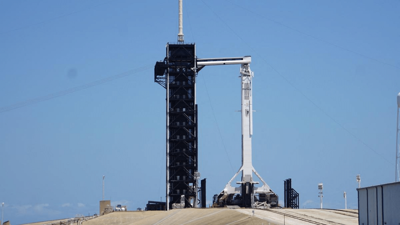 SpaceX Falcon 9 rocket, seen on the launch pad at Launch Complex 39A less that 24 hours before it is scheduled to launch for its Crew-2 mission, at NASA’s Kennedy Space Center in Florida. Credit: AFP photo.