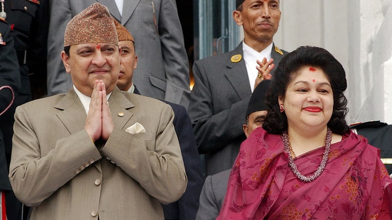 Former Nepal King Gyanendra (L) and Queen Komal. Credit: AFP File Photo