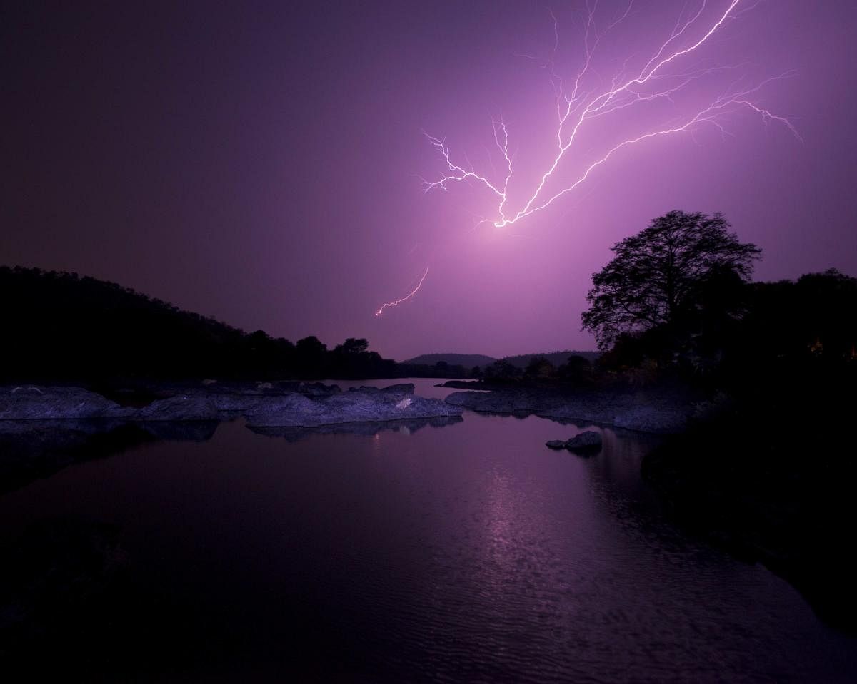 Lightning signals the coming of the monsoon near Bheemeshwari